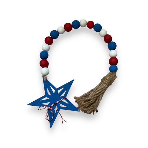 ⤵️🆕 Patriotic handmade Wood Bead Garland | Farmhouse garland | 4th of July - Picture 3 of 12